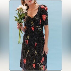 Lovefool Dress Sz M Rayon Button Down Polka Dot Floral Print